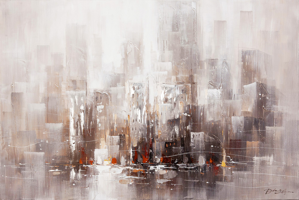 PXYW636 Wall décor art oil on canvas abstact skyline pink red tones